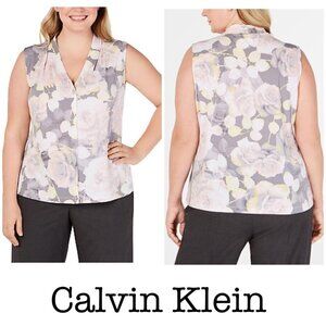 Calvin Klein Sleeveless Floral Blouse in Gray, White, Pink